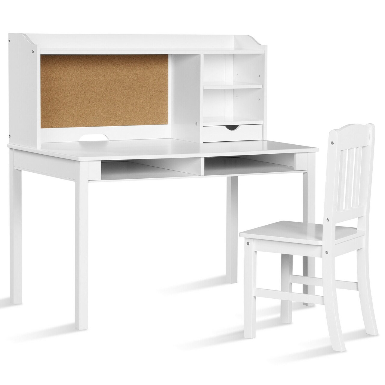 White Children's Study Desk with Chair and 3-Layer Adjustable Shelf Perfect Desk and Chair Set for Kids